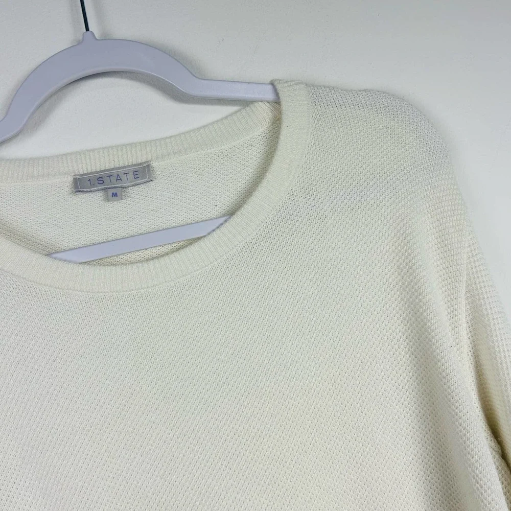 1. State Ivory Waffle Knit Long Sleeved Sweater Wrist Ties Size Medium